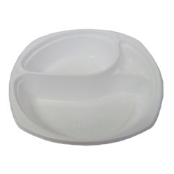 画像1: [レンジ対応] 丸型 仕切り付 カレー皿 BF-219 ホワイト 透明蓋セット