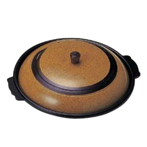 画像: [代引不可] 卓上鍋 丸陶板セット かすが蓋・木製ツマミ