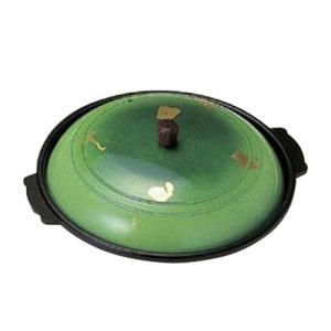 画像: [代引不可] 卓上鍋 丸陶板セット 金彩緑蓋・木製ツマミ